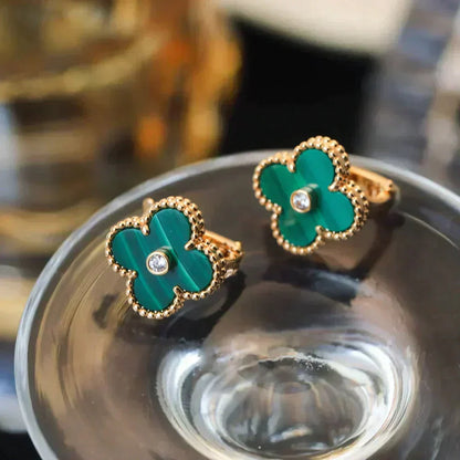 [Riva Jewelry ]CLOVER MEDIUM 1 MOTIFS MALACHITE DIAMOND EARRINGS