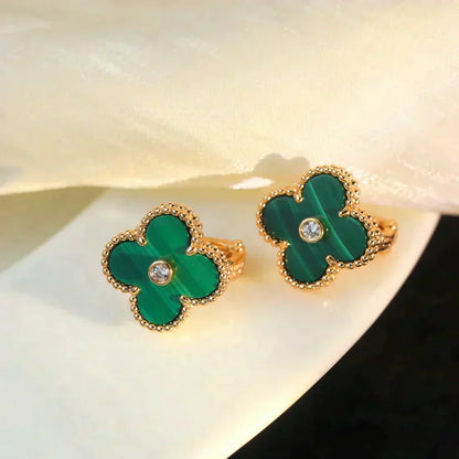 [Riva Jewelry ]CLOVER MEDIUM 1 MOTIFS MALACHITE DIAMOND EARRINGS