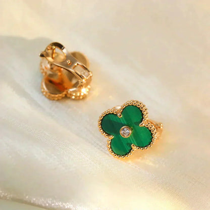 [Riva Jewelry ]CLOVER MEDIUM 1 MOTIFS MALACHITE DIAMOND EARRINGS
