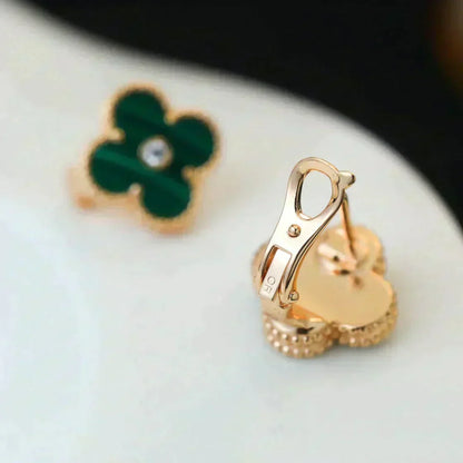 [Riva Jewelry ]CLOVER MEDIUM 1 MOTIFS MALACHITE DIAMOND EARRINGS