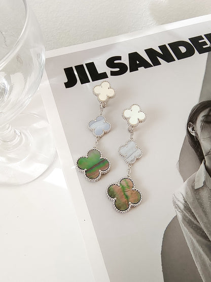 [Riva Jewelry ]CLOVER 3 MOTIFS CHALCEDONY DARK MOP SILVER EARRINGS