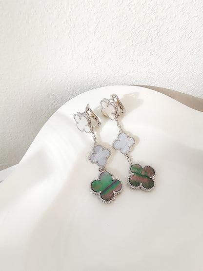 [Riva Jewelry ]CLOVER 3 MOTIFS CHALCEDONY DARK MOP SILVER EARRINGS