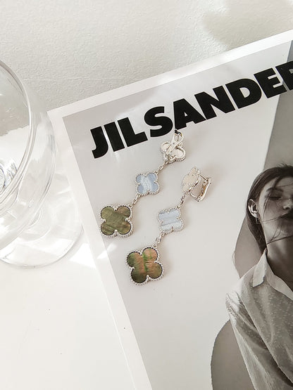 [Riva Jewelry ]CLOVER 3 MOTIFS CHALCEDONY DARK MOP SILVER EARRINGS