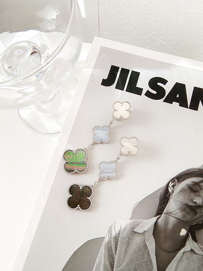 [Riva Jewelry ]CLOVER 3 MOTIFS CHALCEDONY DARK MOP SILVER EARRINGS