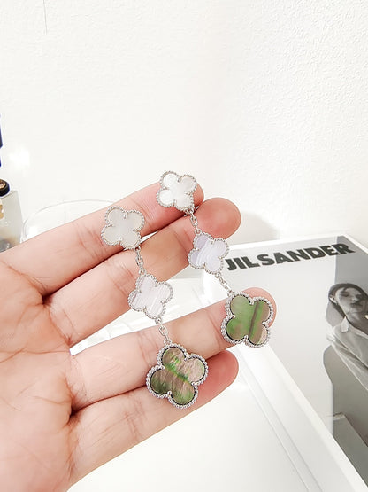[Riva Jewelry ]CLOVER 3 MOTIFS CHALCEDONY DARK MOP SILVER EARRINGS