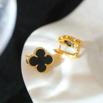 [Riva Jewelry ]CLOVER MEDIUM 1 MOTIFS  ONYX STUD EARRINGS