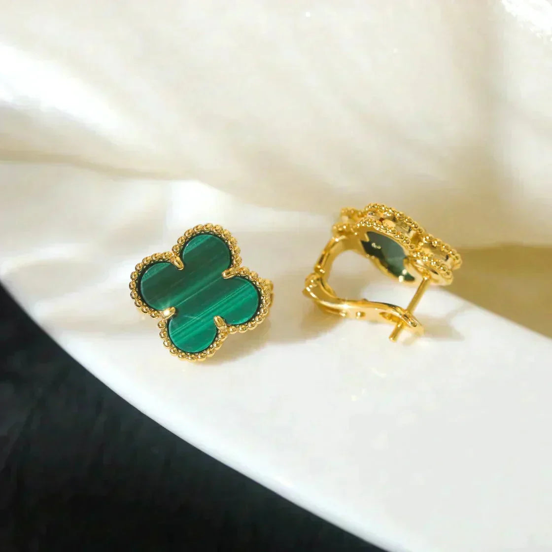 [Riva Jewelry ]CLOVER MEDIUM 1 MOTIFS MALACHITE  EARRINGS