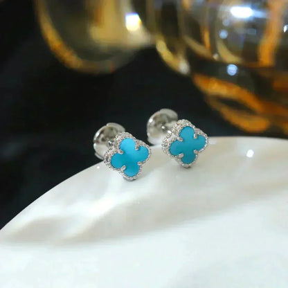 [Riva Jewelry ]CLOVER MINI 9.5MM ONYX STUD EARRINGS SILVER