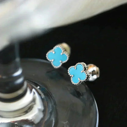 [Riva Jewelry ]CLOVER MINI 9.5MM ONYX STUD EARRINGS SILVER