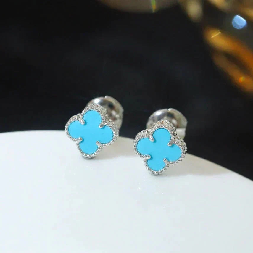 [Riva Jewelry ]CLOVER MINI 9.5MM ONYX STUD EARRINGS SILVER