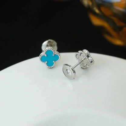 [Riva Jewelry ]CLOVER MINI 9.5MM ONYX STUD EARRINGS SILVER