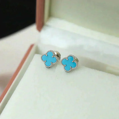 [Riva Jewelry ]CLOVER MINI 9.5MM ONYX STUD EARRINGS SILVER