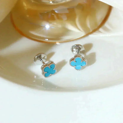 [Riva Jewelry ]CLOVER MINI 9.5MM ONYX STUD EARRINGS SILVER