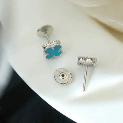 [Riva Jewelry ]CLOVER MINI 9.5MM ONYX STUD EARRINGS SILVER
