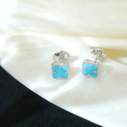 [Riva Jewelry ]CLOVER MINI 9.5MM ONYX STUD EARRINGS SILVER