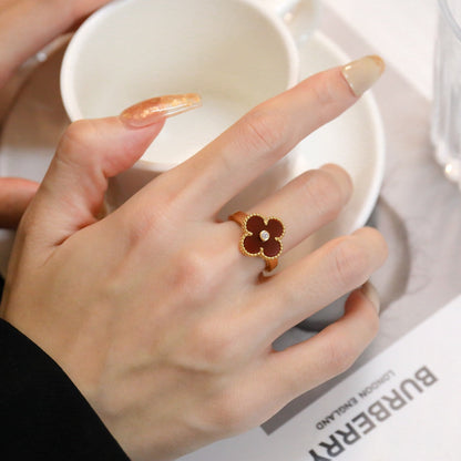 [Riva Jewelry ]CLOVER CARNELIAN RING ROSE GOLD DIAMOND