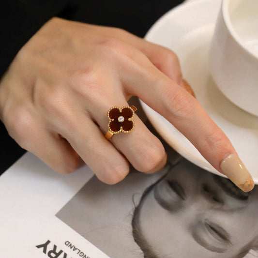 [Riva Jewelry ]CLOVER CARNELIAN RING ROSE GOLD DIAMOND