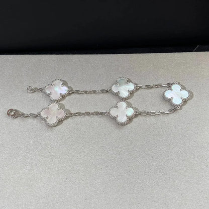 [Riva Jewelry]LUCKY CLOVER 5-MOTIF BRACELET - WHITE MOTHER-OF-PEARL COLLECTION