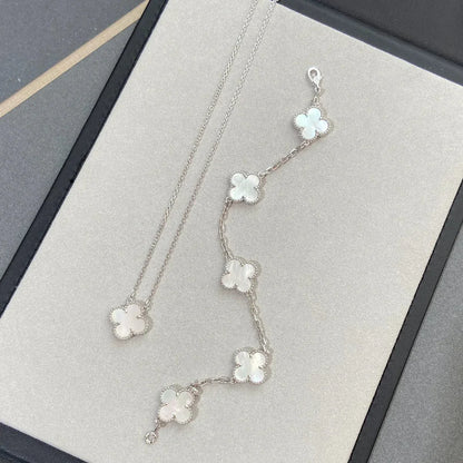 [Riva Jewelry]LUCKY CLOVER 5-MOTIF BRACELET - WHITE MOTHER-OF-PEARL COLLECTION