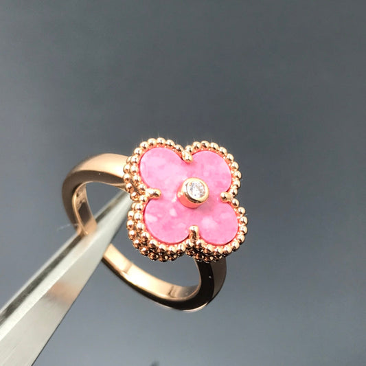 [Riva Jewelry ]CLOVER RHODONITE ROSE GOLD RING