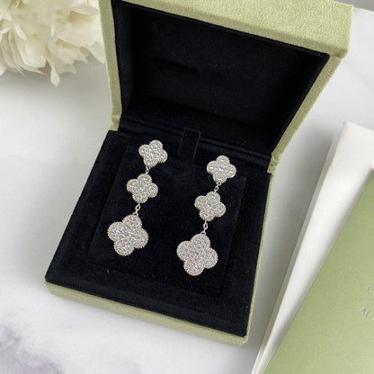 [Riva Jewelry ]CLOVER 3 MOTIF DIAMOND SILVER DROP EARRINGS
