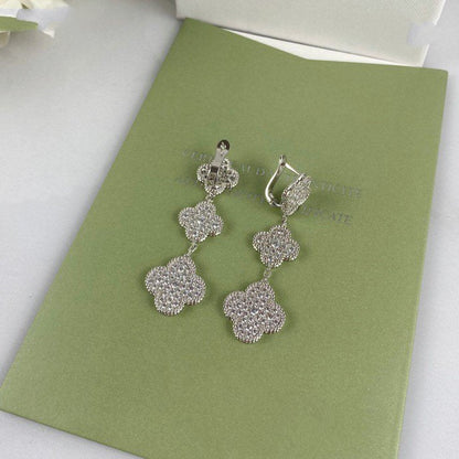 [Riva Jewelry ]CLOVER 3 MOTIF DIAMOND SILVER DROP EARRINGS