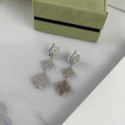[Riva Jewelry ]CLOVER 3 MOTIF DIAMOND SILVER DROP EARRINGS