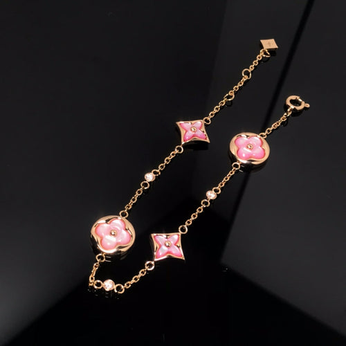 [Riva Jewelry]STAR AND SUN 4 MOTIF PINK MOP ROSE GOLD BRACELET