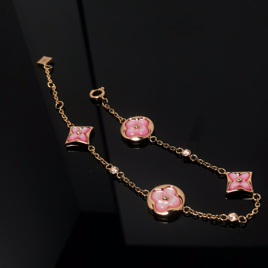 [Riva Jewelry]STAR AND SUN 4 MOTIF PINK MOP ROSE GOLD BRACELET