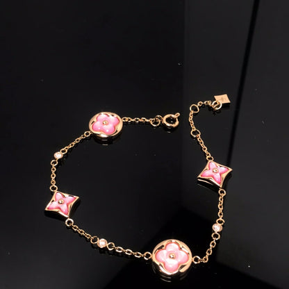 [Riva Jewelry]STAR AND SUN 4 MOTIF PINK MOP ROSE GOLD BRACELET