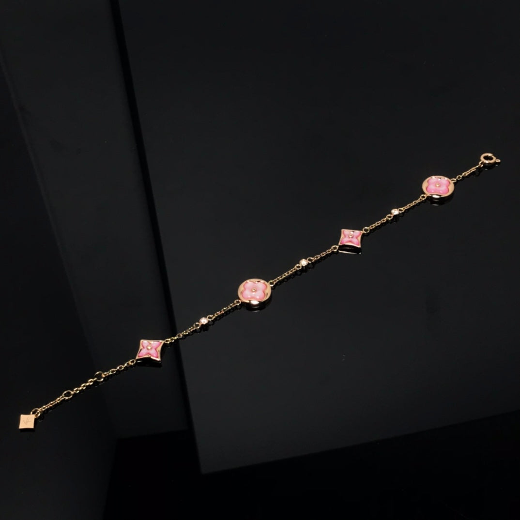 [Riva Jewelry ]STAR AND SUN 4 MOTIF PINK MOP PINK GOLD BRACELET