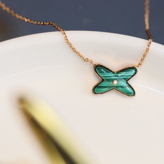 [Riva Jewelry]JEUX MALACHITE 1 DIAMOND ROSE GOLD ネックレス