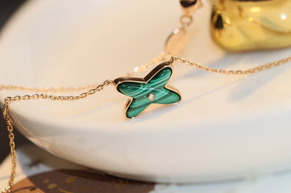 [Riva Jewelry ]JEUX MALACHITE 1 DIAMOND PINK GOLD NECKLACE