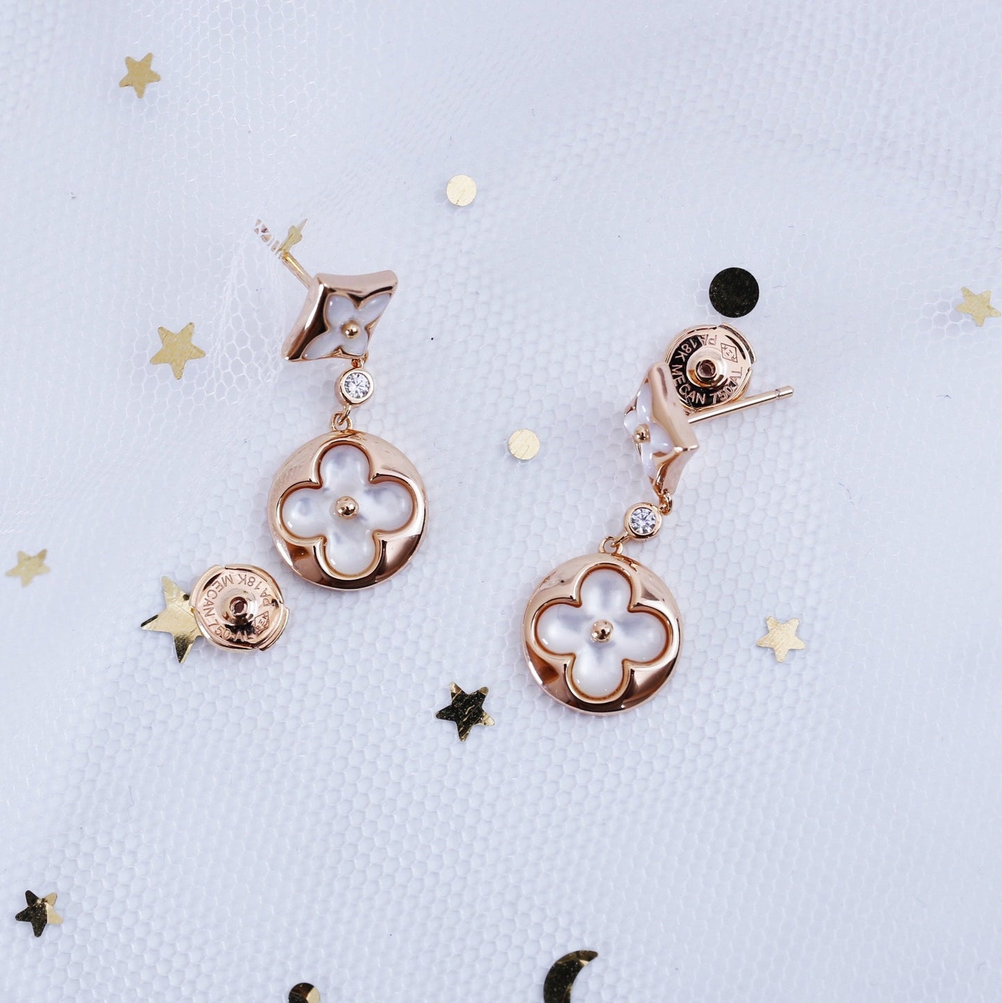 [Riva Jewelry]STERN- UND SONNEN-ROSEGOLD-MOP-OHRRINGE