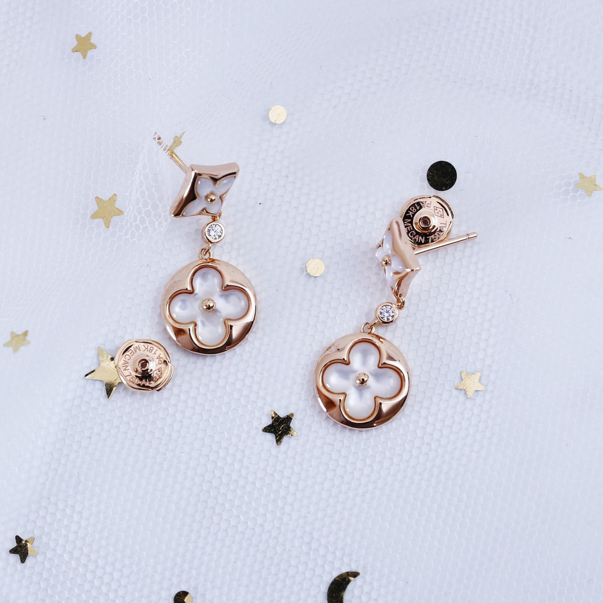 [Riva Jewelry ]STAR AND SUN PINK GOLD MOP DROP EARRINGS