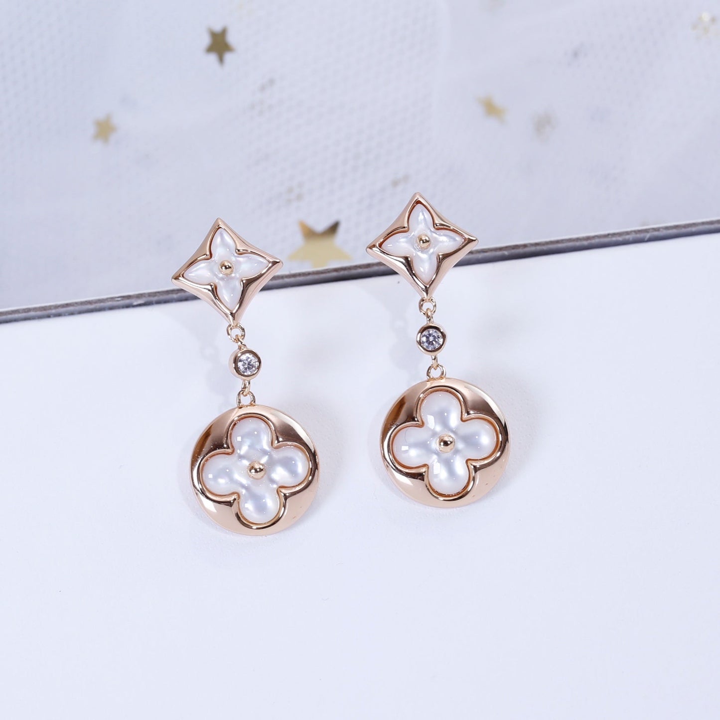 [Riva Jewelry]STERN- UND SONNEN-ROSEGOLD-MOP-OHRRINGE