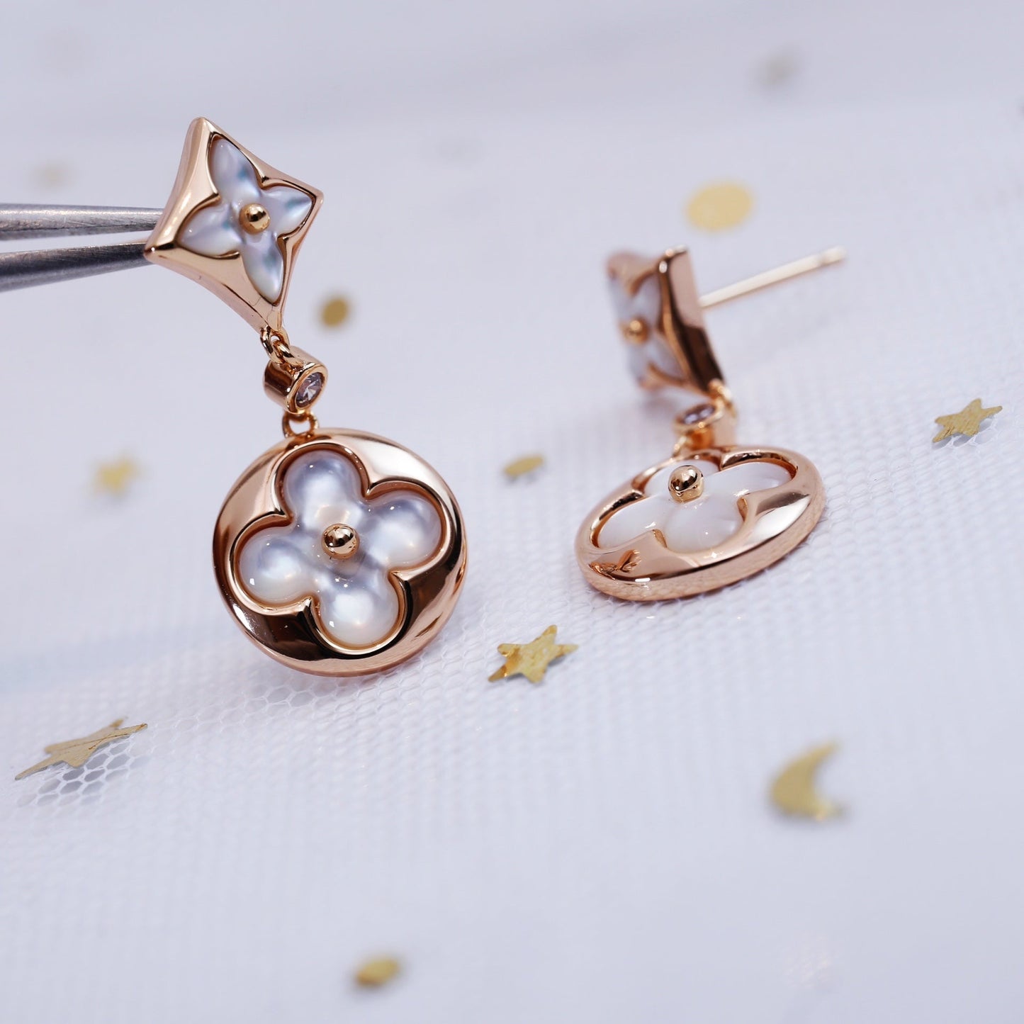 [Riva Jewelry]STERN- UND SONNEN-ROSEGOLD-MOP-OHRRINGE