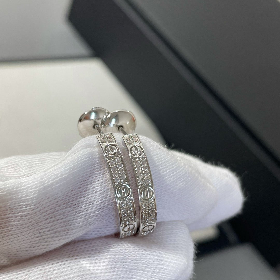 [Riva Jewelry ]LOVE DIAMOND SILVER HOOP EARRINGS