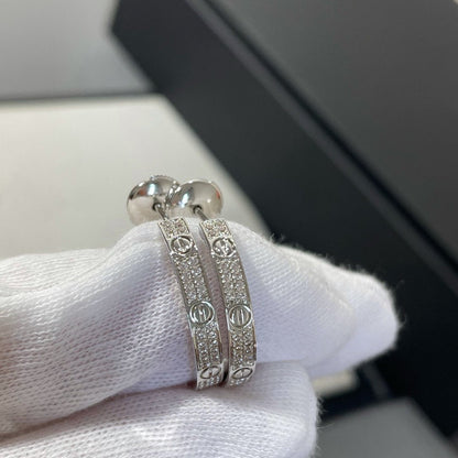 [Riva Jewelry ]LOVE DIAMOND SILVER HOOP EARRINGS