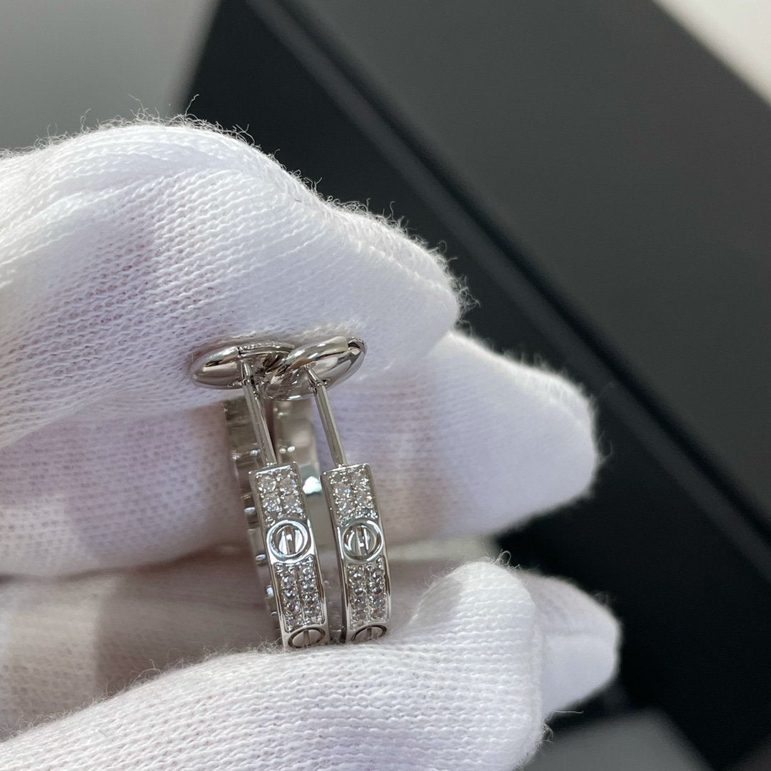 [Riva Jewelry ]LOVE DIAMOND SILVER HOOP EARRINGS