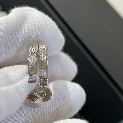 [Riva Jewelry ]LOVE DIAMOND SILVER HOOP EARRINGS