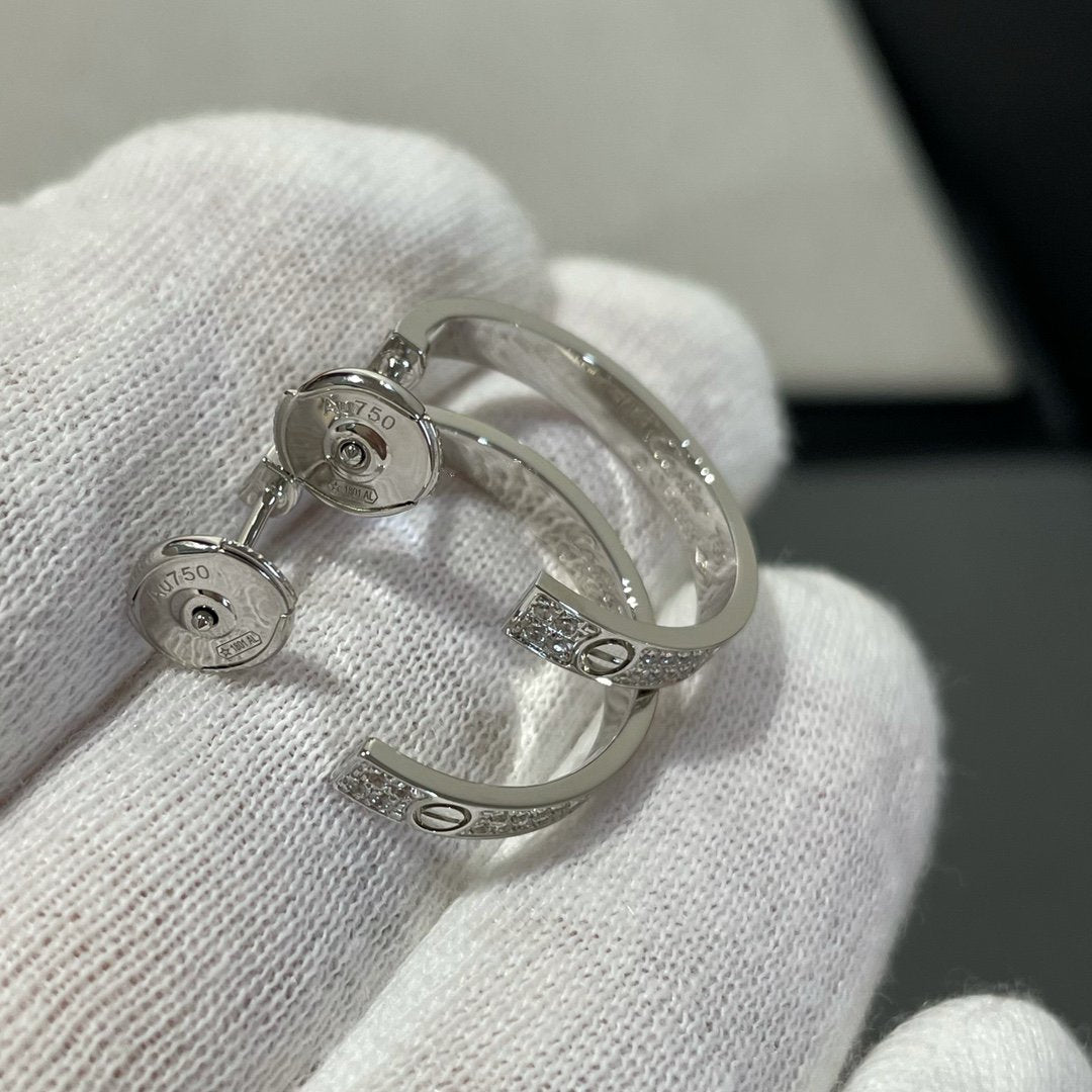 [Riva Jewelry ]LOVE DIAMOND SILVER HOOP EARRINGS