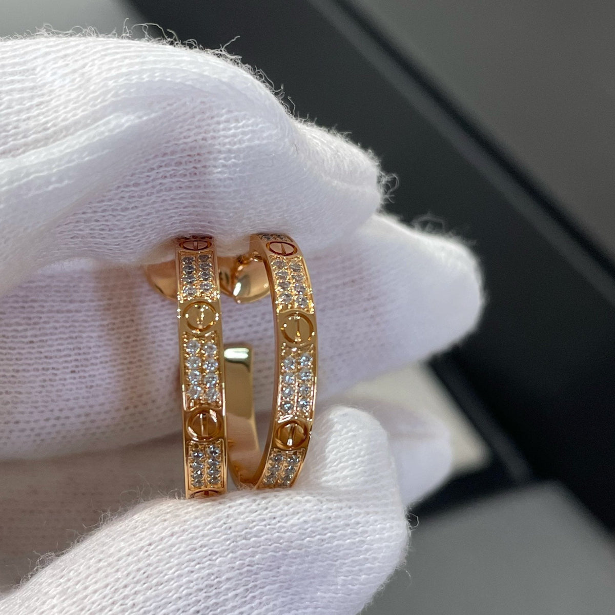 [Riva Jewelry ]LOVE DIAMOND PINK GOLD HOOP EARRINGS