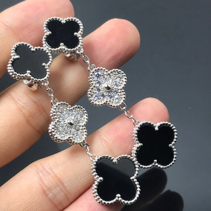 [Riva Jewelry ]CLOVER 3 MOTIF DIAMOND ONYX SILVER EARRINGS