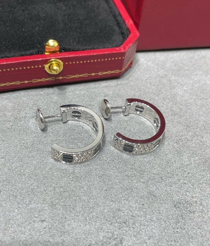 [Riva Jewelry ]LOVE CERAMIC DIAMOND PAVED SILVER EARRINGS