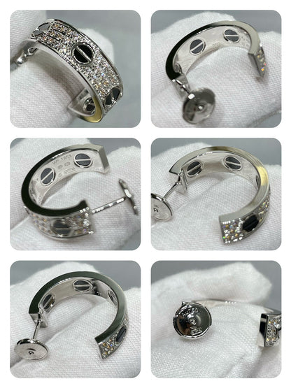 [Riva Jewelry ]LOVE CERAMIC DIAMOND PAVED SILVER EARRINGS