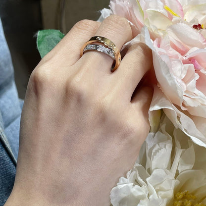 [Riva Jewelry ]LOVE PINK GOLD SILVER DIAMOND DOUBLE RING