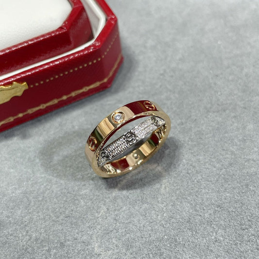 [Riva Jewelry ]LOVE PINK GOLD SILVER DIAMOND DOUBLE RING