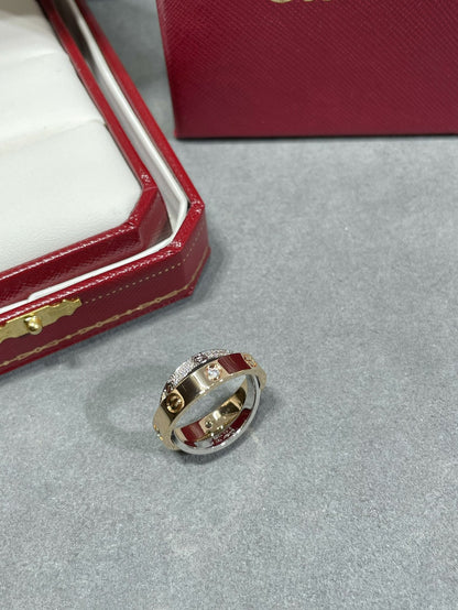 [Riva Jewelry ]LOVE PINK GOLD SILVER DIAMOND DOUBLE RING