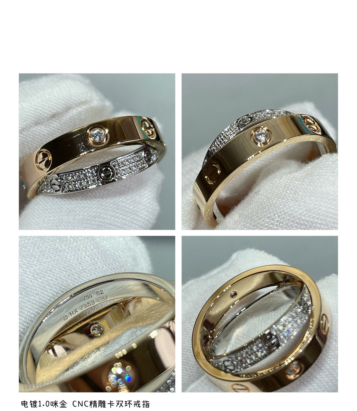 [Riva Jewelry ]LOVE PINK GOLD SILVER DIAMOND DOUBLE RING